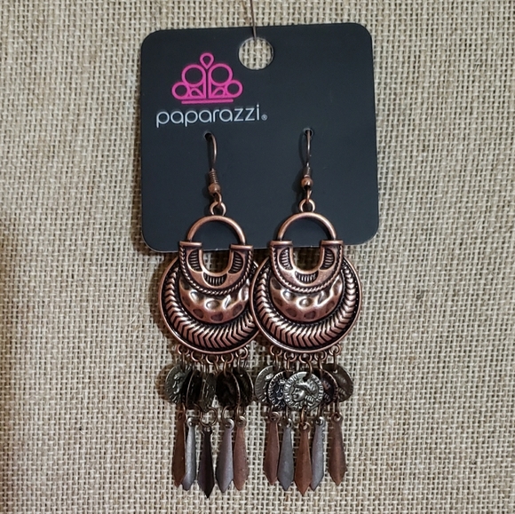 Paparazzi Earrings - Give Me Liberty Copper/Silver